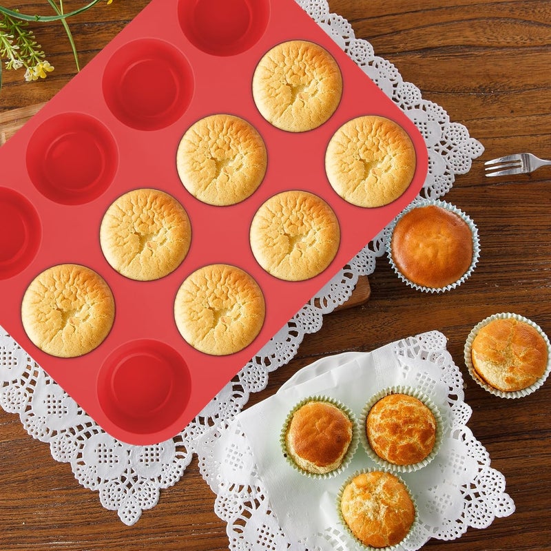 Aschef 9in1 Nonstick Silicone Baking Bundt Cake Pan Cookie Sheet Molds Tray Set for Oven, BPA Free Heat Resistant Bakeware Tools Kit for Muffin Loaf Bread Pizza Cheesecake Cupcake Pie Utensils, Red - Image 4